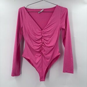 Zara Ruched Long Sleeve Bodysuit Pink Size Large